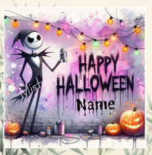 Personalised JACK SKELLINGTON Halloween Greeting Card Graffiti Pumpkin Skeleton