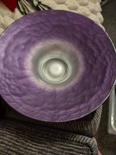 Rare Portmeirion Dusk Pearlescent 13.5" Flare Aubergine Purple Silver Fruit Bowl