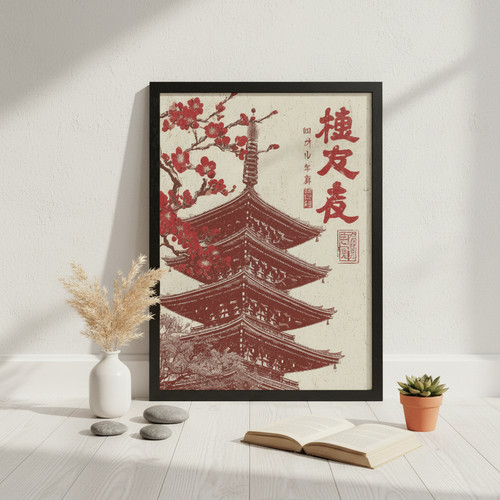 Framed poster japanese pagoda - japanese,