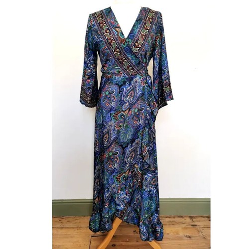 Dark blue long wrap dress - s, m