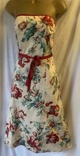 Vintage Coast Floral Rose Boned Size 16 Cottage Midi Flare Party Tie Tea Dress