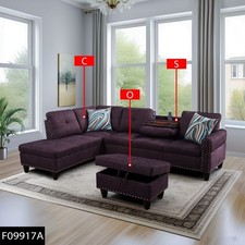 Amaranth Linen 3-Piece Sofa