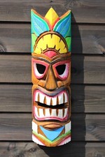 STUNNING TIKI MASK 50CM WALL DECORATION (HAND CARVED & PAINTED IN BALI) DESIGN E