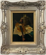 Bailey , Still Life Violin And Books , 20 TH Century , Oil On Canvas , Signed