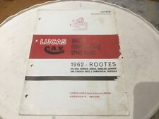 LUCAS 1962 ROOTES SPARE PARTS LIST. HILLMAN,HUMBER, SINGER, SUNBEAM,KARRIER CARS