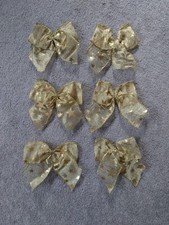 Gold Wired Bows x 6  Christmas Tree Decorations Wreath Garland Swag