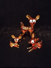 Vtg Lampwork Amber Art Glass Deer Doe Fawn Bambi Figurine Ornaments Yellow Spots