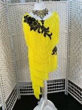 STUNNING FRINGING STONED YELLOW & BLACK LATIN DRESS  REDUCED TO £105