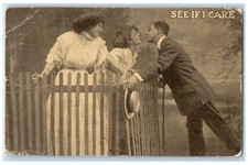 1913 Couple Romance Fence See