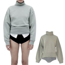 Zara Sweatshirt High Neck Sweater Green Sage Cotton Blend Top Blouse Size M