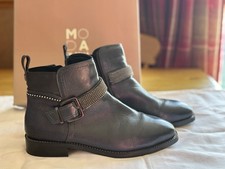 Mode in Pelle Navy Leather Ankle Boots Size 41