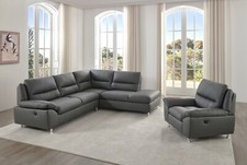 Dark Grey Genuine Leather Corner Sofa RH Facing + Armchair  TUSCANY