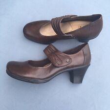 Womens Earth Spirit Anti-Shock System Brown Leather Slip On Shoes Heals With Str