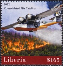 Consolidated PBY CATALINA Firefighting Flying Boat Aircraft Stamp (2022 Liberia)