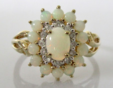 Gold Diamond Ring - Ex QVC 9ct Yellow Gold Opal Diamond Oval Cluster Ring Size S