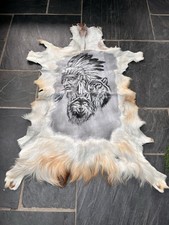 Rug. Hand Painted Goat Skin, Tribal, Ethnic, Boho, Rare, OOAK Folk Art. Unusual