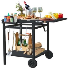 PIZZELLO Outdoor Grill Cart Movable Pizza Oven Table Stand Double-Shelf Trolley