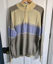 Pringle Golf Jumper Vintage Lambswool Lemon Grey Long Sleeve Stripe Size L Large