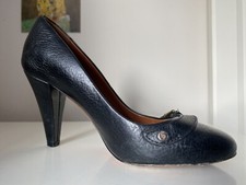 Mulberry Women’s Black Leather Round Toe Court Shoes Logo Buckle Size 37 UK 4