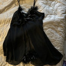 Sexy Black Open Front Silver Pom Poms Babydoll Size12 Vgc Washed Once