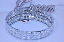 30cm Crystal Silver Mirrored Cosmetic Round Double Beaded Tray (Square Crystal)