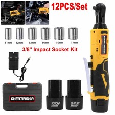 2 Batteries Cordless Right Ratchet 3/8'' 90° 580Nm Electric Power Ratchet Wrench