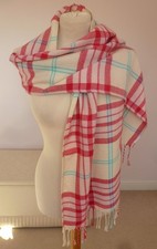 JOULES PINKS/TURQUOISE CHECKED SCARF FRINGED ENDS WIDER  BNWOT