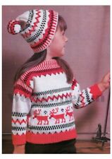 Knitting Pattern Children's Fair Isle,Xmas, Reindeer,Skiing Jumper/Sweater & Hat