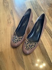 Mary G By Ultimate Collection Uk 4.5 Brown Leather Heeled Shoes Animal Print Toe