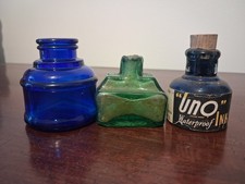 3 Vintage Ink Bottles