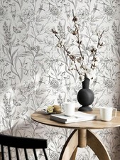 Vintage Botanical Wallpaper Roll Self-Adhesive Black & White Floral Accent Decor