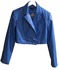 BNWT Soft Faux Leather Cropped Jacket Uk 6 Cobalt Blue Double Breasted by PLT