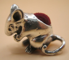 Sweet Solid Silver 925 Miniature Novelty Mouse Pin Cushion - Red Velvet