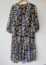 EX M&S Semi Sheer Relaxed A Line 'Tent Dress Black Print Tiered Midi Dress 14/16