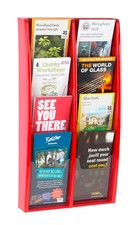 Red Wall Mounted Brochure / Leaflet Holder / Dispenser / Rack With 8 Pockets
