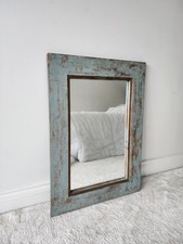 Rustic Decorative Weather Shabby Chic Wooden Vintage Shy Blue Mirror 