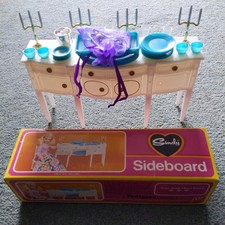 1970's Sindy Sideboard with dinner service in original box in good condition