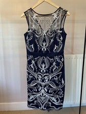 Lipsy VIP Navy Shift Dress with Cream Beading | Cocktail | UK 10 - RRP £120