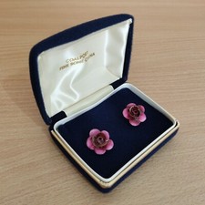 Coalport Vintage Porcelain Rose Flower Earrings Pink Fine Bone China Clip-On