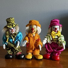 Three Vintage Porcelain Clown Figurines 14cm
