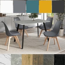 110cm Dining Table & 4 Pcs Tulip Chairs Set Modern Wood Metal Kitchen Furniture