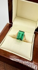 💚 Art Deco 9ct Gold Emerald-Green Octagon Cocktail Ring ✨