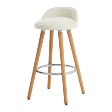 Fusion Living Contemporary White Faux Leather Bar Stool with Beech Legs