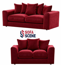 Ruby Red Plush Fabric Corner Sofa Left Right Hand 3 2 Seater Swivel Chair