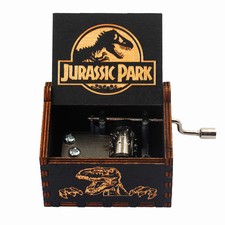Wooden Hand Crank Jurassic Park Music Box Children Birthday Christmas Gift Toy