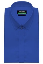 Men's Tab Collar Royal Blue Shirt Hidden Placket Handmade Business Formal Dress