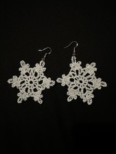 Handmade Crochet White Christmas Snowflake Drop Earrings