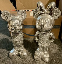 A Set Of Minnie And Mickie Mouse Ornaments Mirrored Crystal