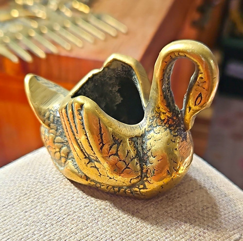 Brass swan figurine ornament - brass,