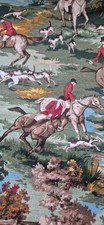 VINTAGE 1950's BEVIS TARPORLEY FOX HUNTING HORSES & HOUNDS LINEN 5M NOT USED